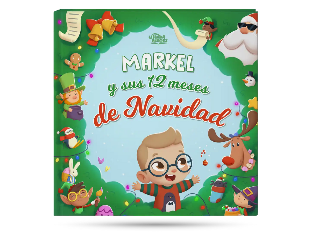 Eso es el nuevo libro personalizado de Hurra Heroes a proposito de Navidad: 12 meses de Navidad
