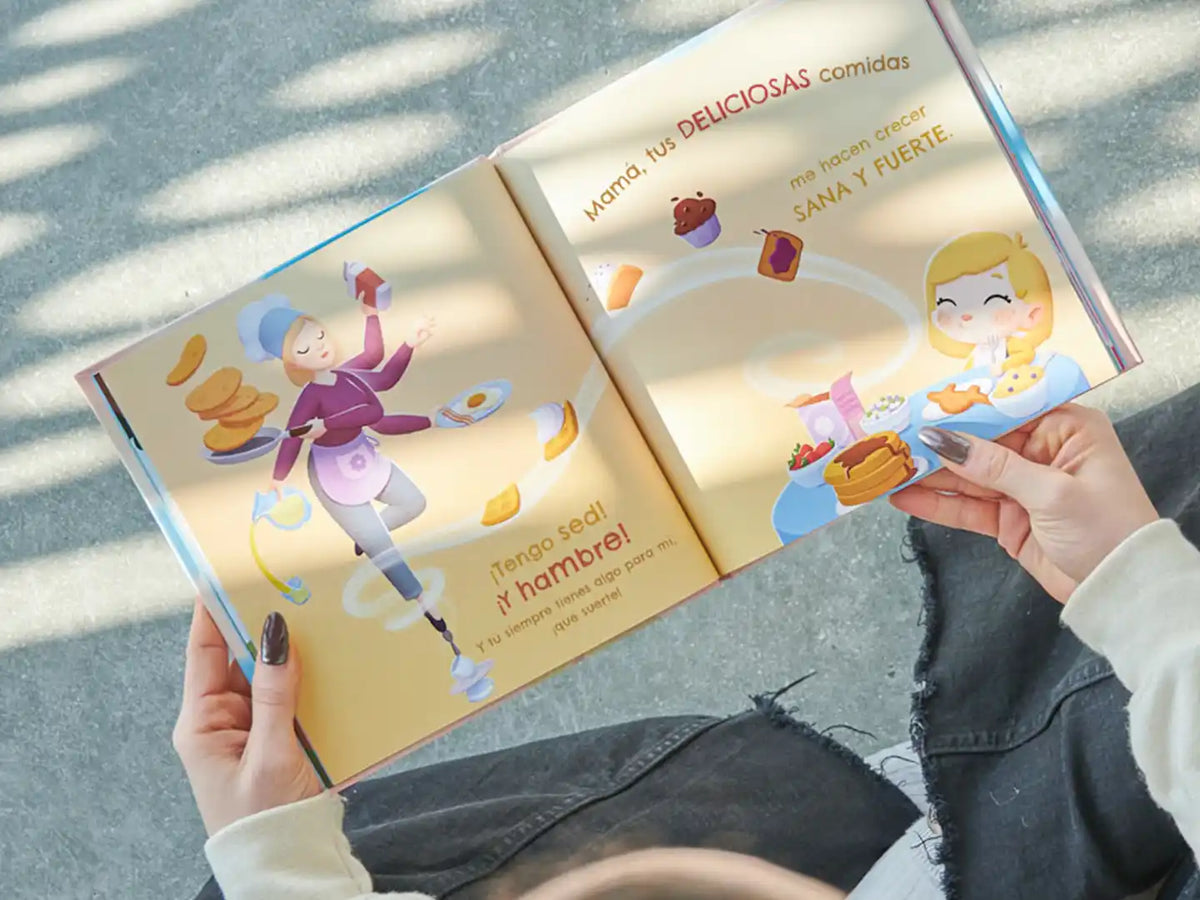 Una paginá del libro personalizado para mamá y su hija.