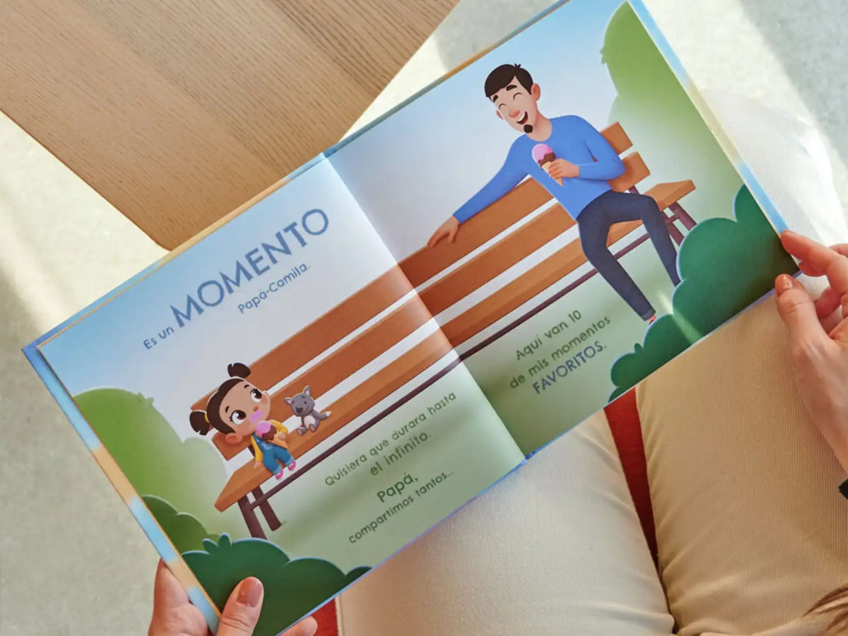 Una ilustración de un libro personalizado para papá y su hija.