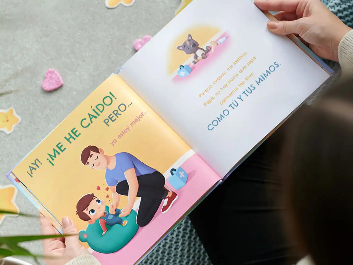Una página de un libro personalizado para papá y su hijo.